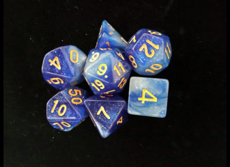 Набор кубиков для RPG 7 шт.  перламутровые с блестками сине-белые