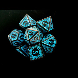 Набор кубиков для RPG 7 шт.  с объемным рисунком Черные с голубым