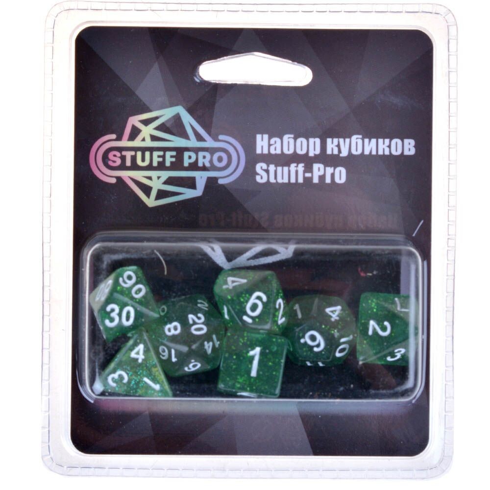 Набор кубиков Stuff-Pro (7 шт, 16 мм) блестящий зеленый