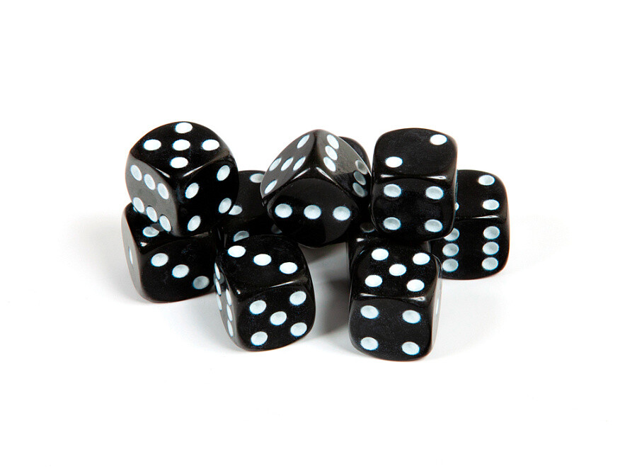 Набор из 10 кубиков D6, 10 мм. Черный с белыми точками в блистере