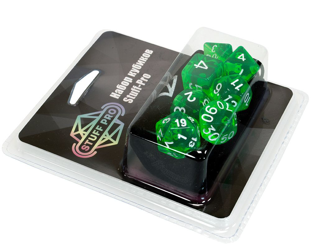 Набор кубиков Stuff-Pro (7 шт, 16 мм) прозрачный зеленый