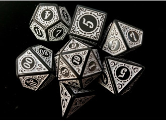 Набор кубиков для RPG 7 шт.  с объемным рисунком Черные с белым