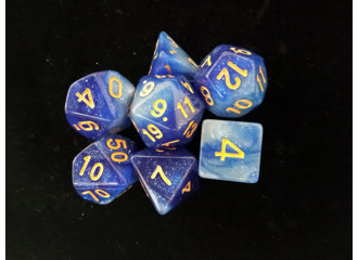 Набор кубиков для RPG 7 шт.  перламутровые с блестками сине-белые