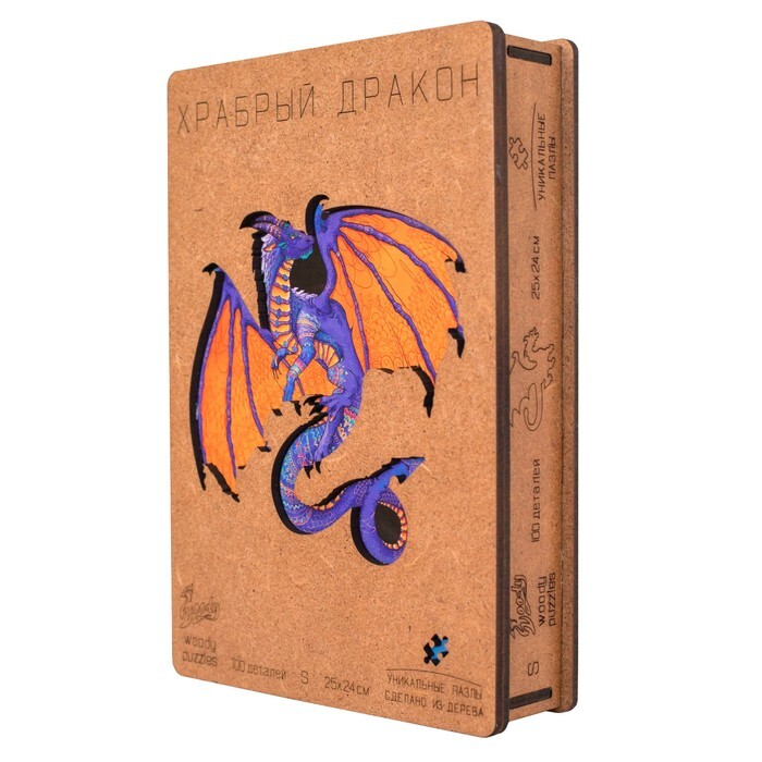 Пазл фигурный деревянный WOODY PUZZLES "Храбрый дракон", размер S