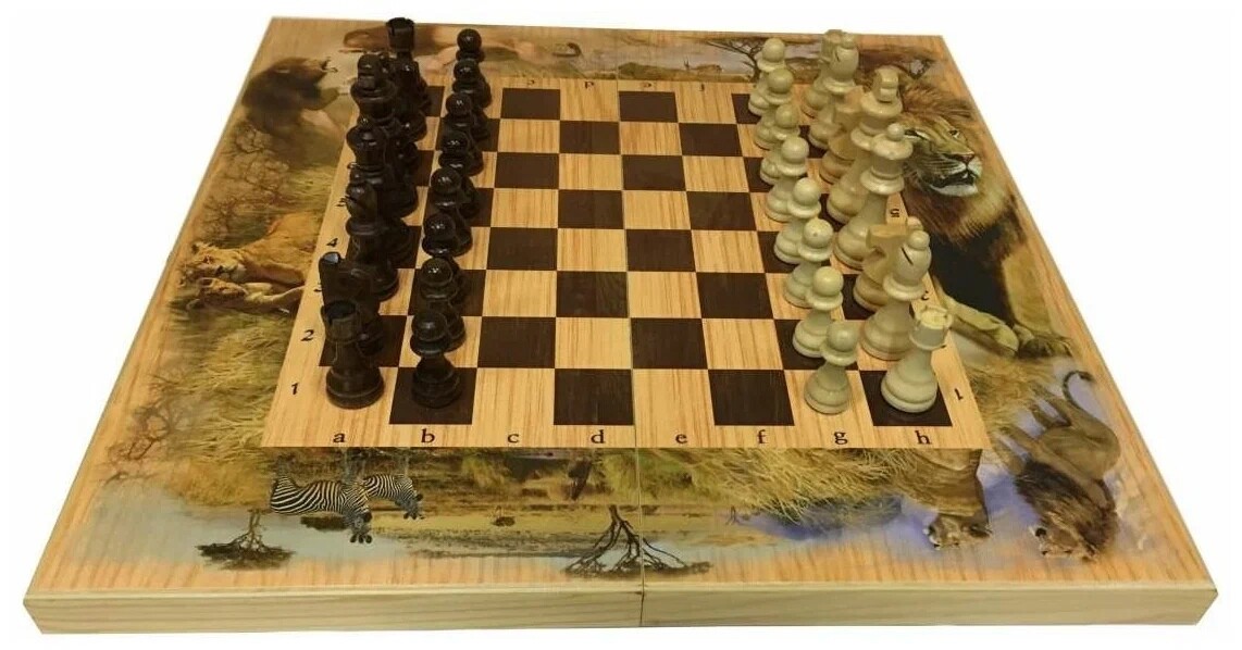 Шахматы, шашки, нарды большие 3в1 (50х50) - Сафари