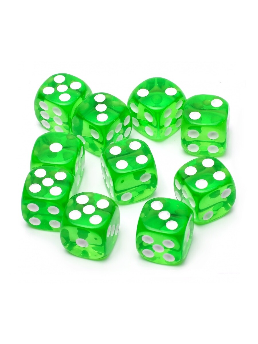 Набор кубиков STUFF-PRO d6 (10 шт., 16мм, прозрачные) зеленые