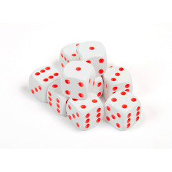 Набор из 10 кубиков D6, 16 мм. Белый с красными точками в блистере