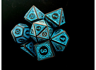 Набор кубиков для RPG 7 шт.  с объемным рисунком Черные с голубым