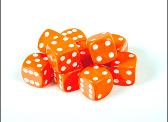 Набор из 10 кубиков D6, 16 мм. Оранжевый с белыми точками в блистере