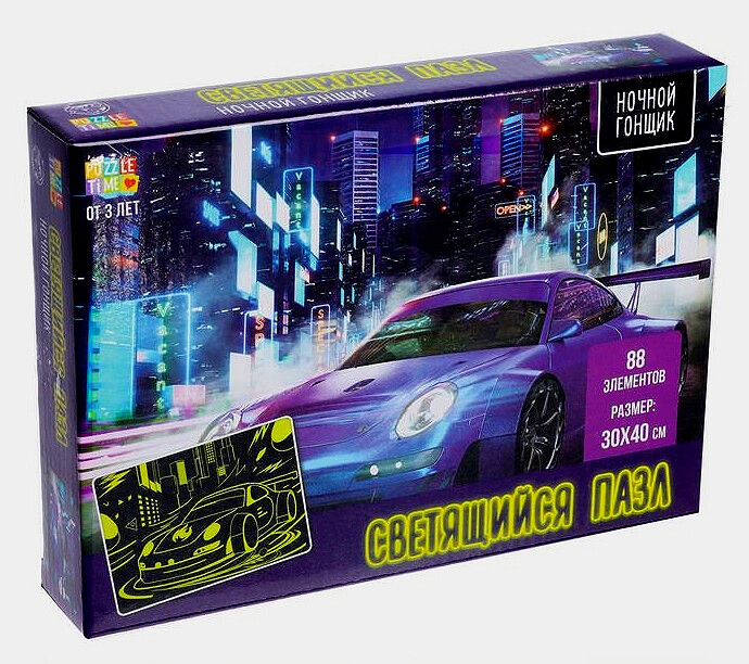 Пазл Puzzle Time светящийся "Ночной гонщик", 88 дет