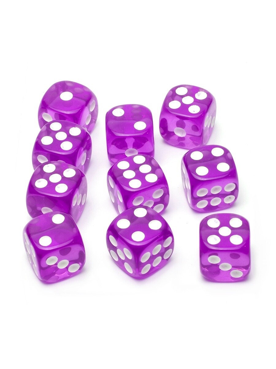 Набор кубиков STUFF-PRO d6 (10 шт., 16мм, прозрачные) фиолетовые