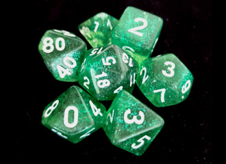Набор кубиков для RPG 7 шт.  прозрачные зеленые с блестками