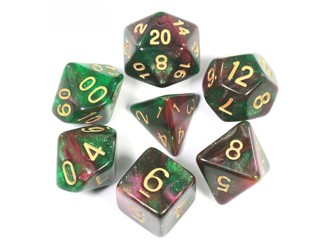 Набор кубиков для RPG 7 шт.  перламутровые с блестками сиренево-зеленые